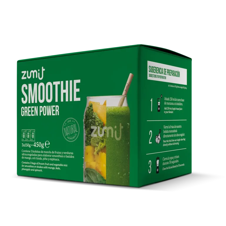 Smoothie Green Power de Zumit- Caja de 3 unidades de col rizada, piña, pepino y espinaca para la elaboración de smoothies en casa