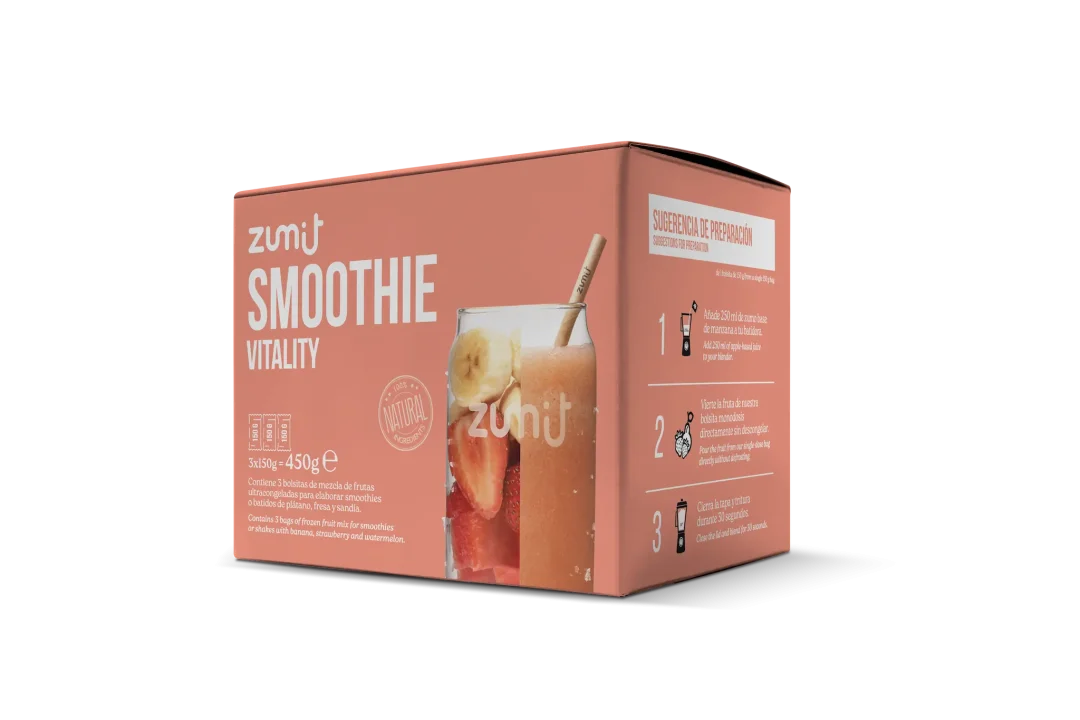 Smoothie Vitality de Zumit- Caja de 3 unidades de plátano, sandía y fresa para la elaboración de smoothies en casa