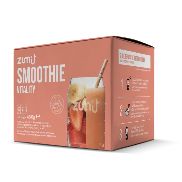 Smoothie Vitality de Zumit- Caja de 3 unidades de plátano, sandía y fresa para la elaboración de smoothies en casa